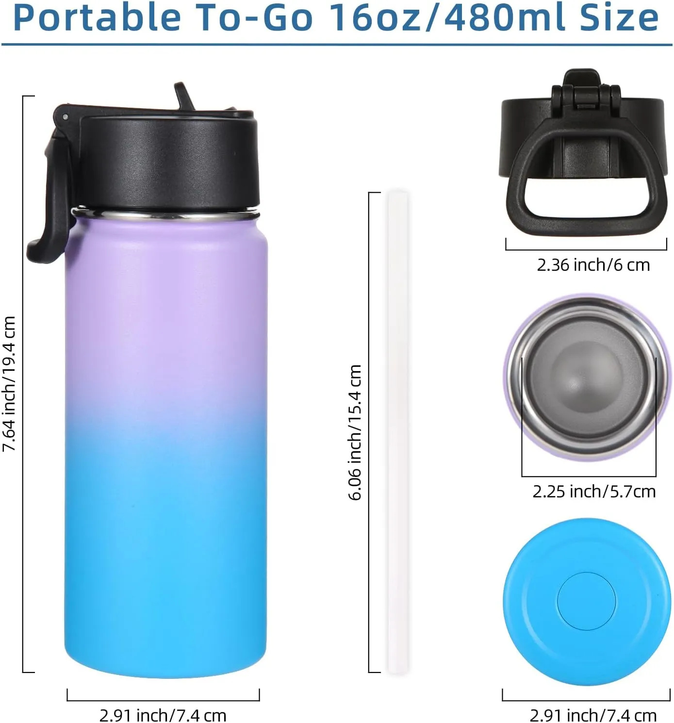 Volhoply 16 OZ Kids Water Bottle Bulk 4 Pack,Insulated Sports Bottles with Straw Lid,Stainless Steel Bottle with Handle Keep Cold,Double Wall Vacuum Tumbler Cups for School,Girls(Assorted,Set of 4)