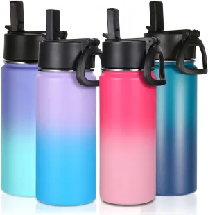 Volhoply 16 OZ Kids Water Bottle Bulk 4 Pack,Insulated Sports Bottles with Straw Lid,Stainless Steel Bottle with Handle Keep Cold,Double Wall Vacuum Tumbler Cups for School,Girls(Assorted,Set of 4)