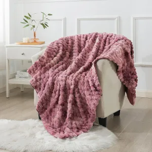 Wajade Plush Faux Fur Throw Blanket, Soft Diamond Pattern Jacquard Double-Layered Fluffy Fleece Blanket for All Seasons Cozy Decorative Blanket for Couch Bed Sofa, 60 x 80 inches, Cameo