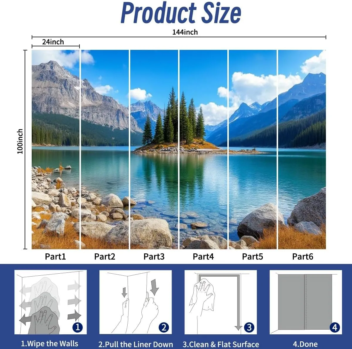 Wall Mural Wallpaper Forest River Sky Mountain 3D Printed Lake Island Trees Rocks Peel and Stick Wallpaper Self Adhesive Sticker Wrap Removable Vinyl Film Roll Paper Bedroom Decor