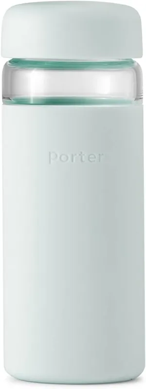 W&P Porter Glass Wide Mouth Bottle w/ Protective Silicone Sleeve | Mint 16 Ounces | On-the-Go | Reusable Bottle | Portable and Lightweight | Dishwasher Safe