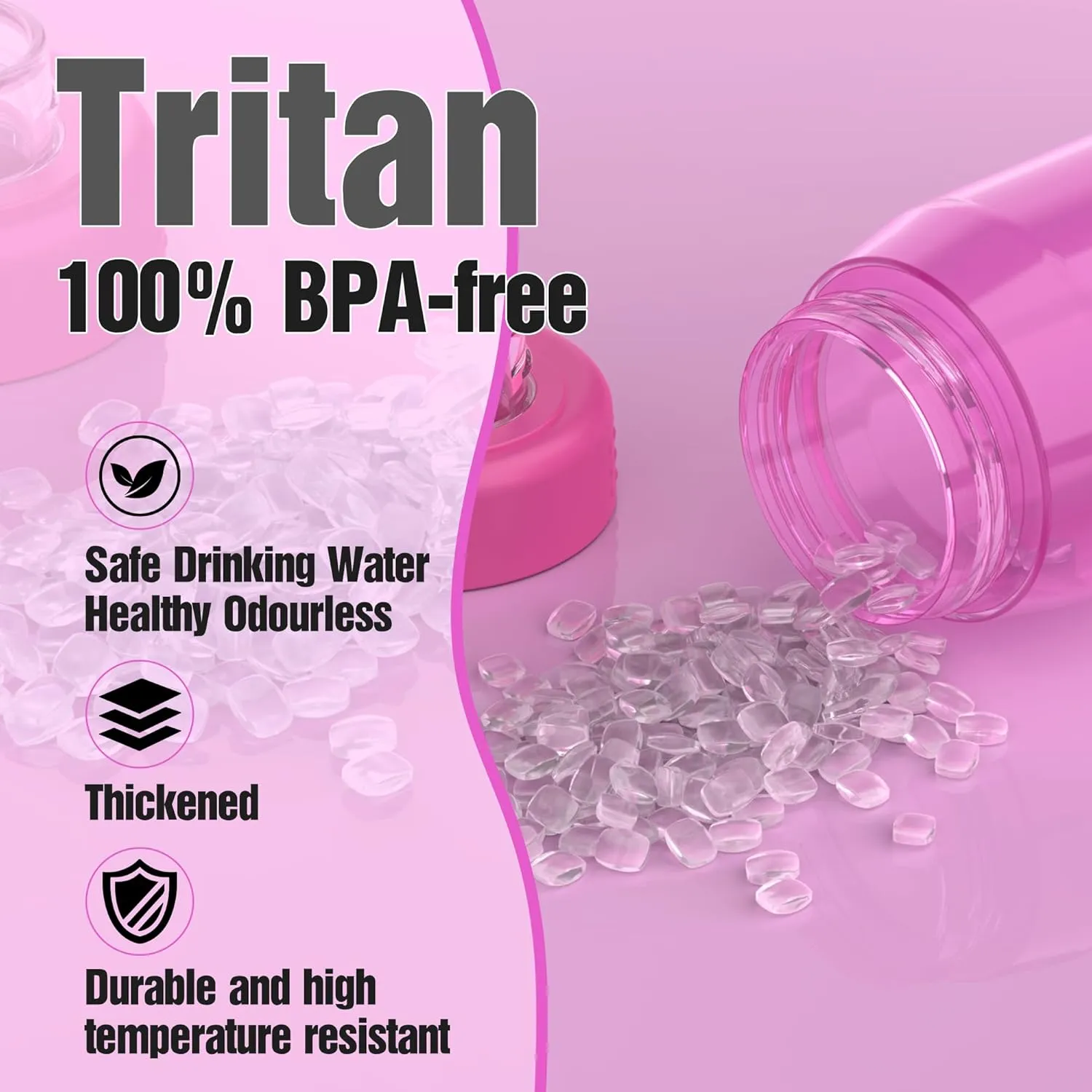 Water Bottle 32oz, clear water bottle with Chug Lid and Carry Handle, Reusable, Tritan, BPA Free, Hiking Water Bottle Suitable for Travel, Outdoors, Gym, Travel, Home, School (Rose)
