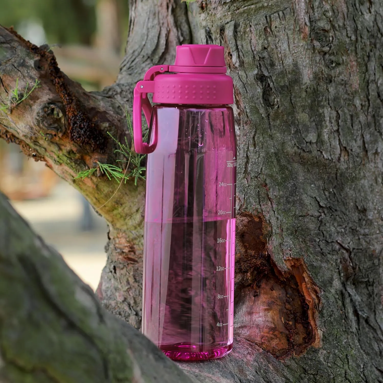 Water Bottle 32oz, clear water bottle with Chug Lid and Carry Handle, Reusable, Tritan, BPA Free, Hiking Water Bottle Suitable for Travel, Outdoors, Gym, Travel, Home, School (Rose)