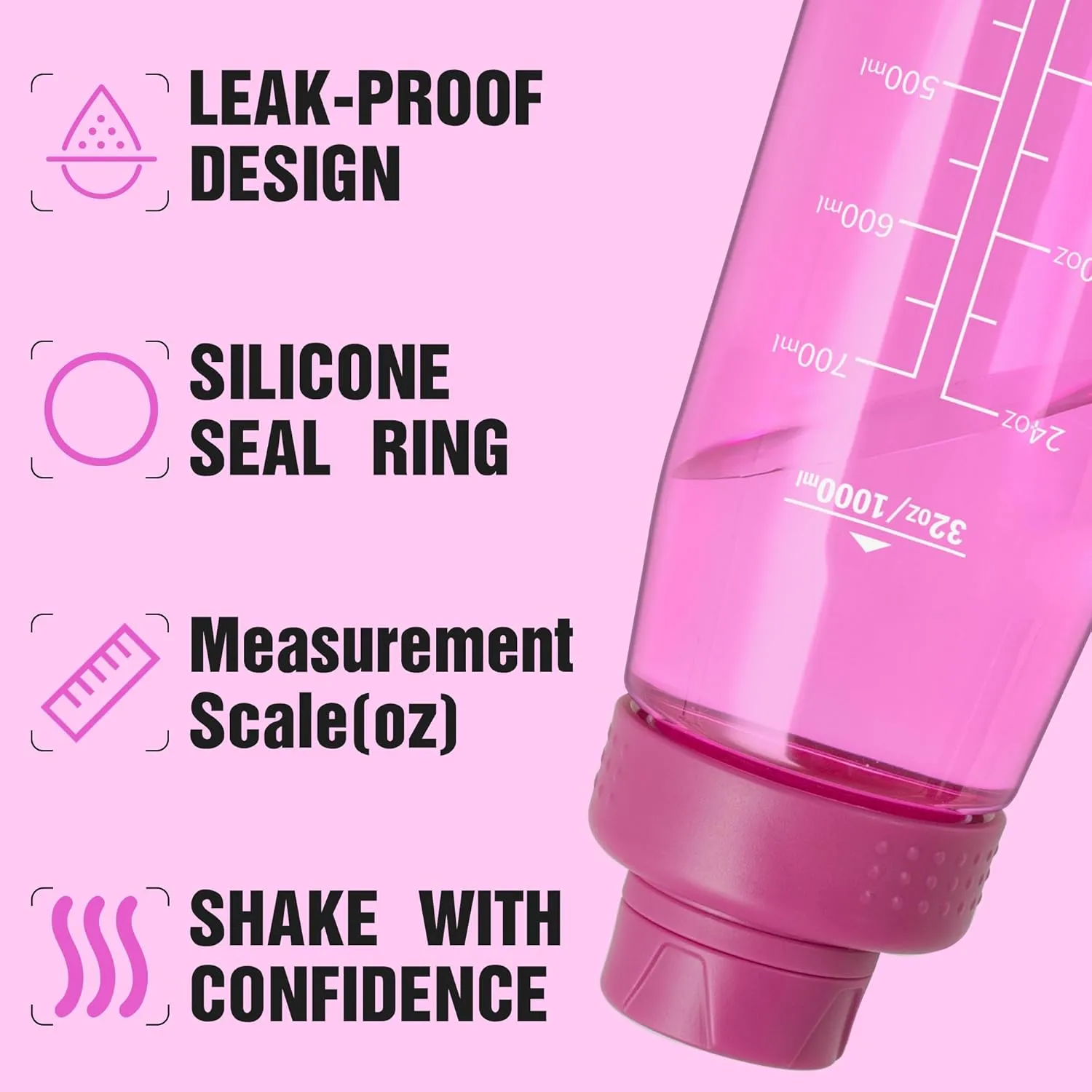 Water Bottle 32oz, clear water bottle with Chug Lid and Carry Handle, Reusable, Tritan, BPA Free, Hiking Water Bottle Suitable for Travel, Outdoors, Gym, Travel, Home, School (Rose)