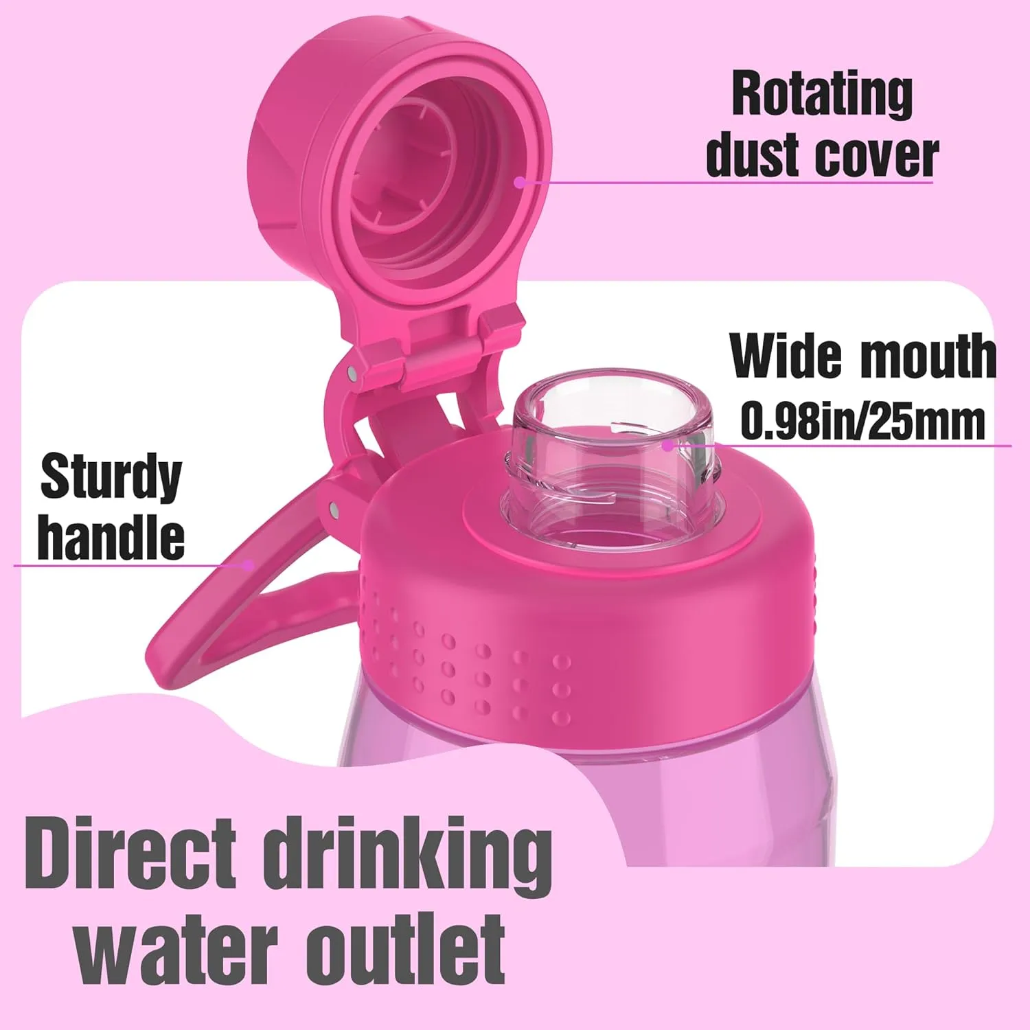 Water Bottle 32oz, clear water bottle with Chug Lid and Carry Handle, Reusable, Tritan, BPA Free, Hiking Water Bottle Suitable for Travel, Outdoors, Gym, Travel, Home, School (Rose)