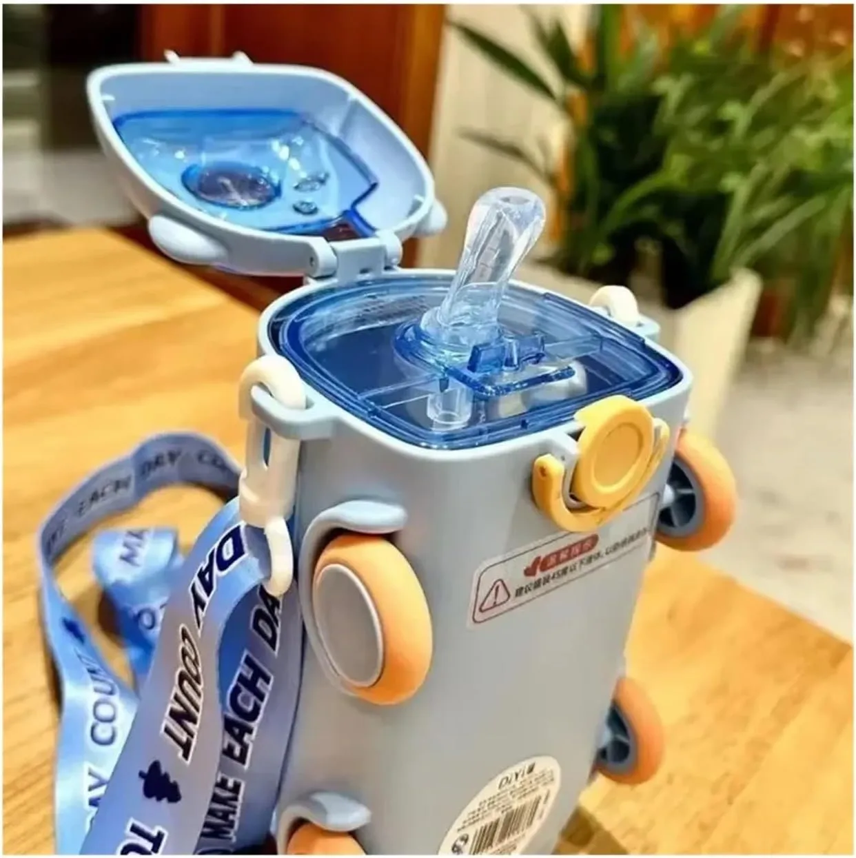 Water Bottle Portable Water Bottle With Shoulder Strap Cute Car Straw Water Cup Bus Shape Kettle 500 Ml Drinking Cup(Blue)