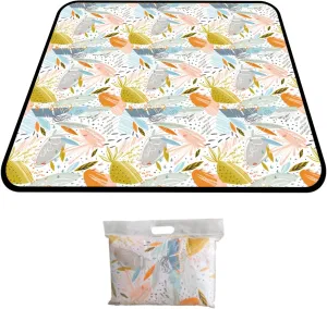 Waterproof & Sandproof Picnic Blanket with Pattern, 80''x60'' Large Outdoor Mat & Camping Rug with Carry Strap, Portable Beach Blanket for Park, Backyard, Indoor Playing, Camping & Beach(Plants Print)