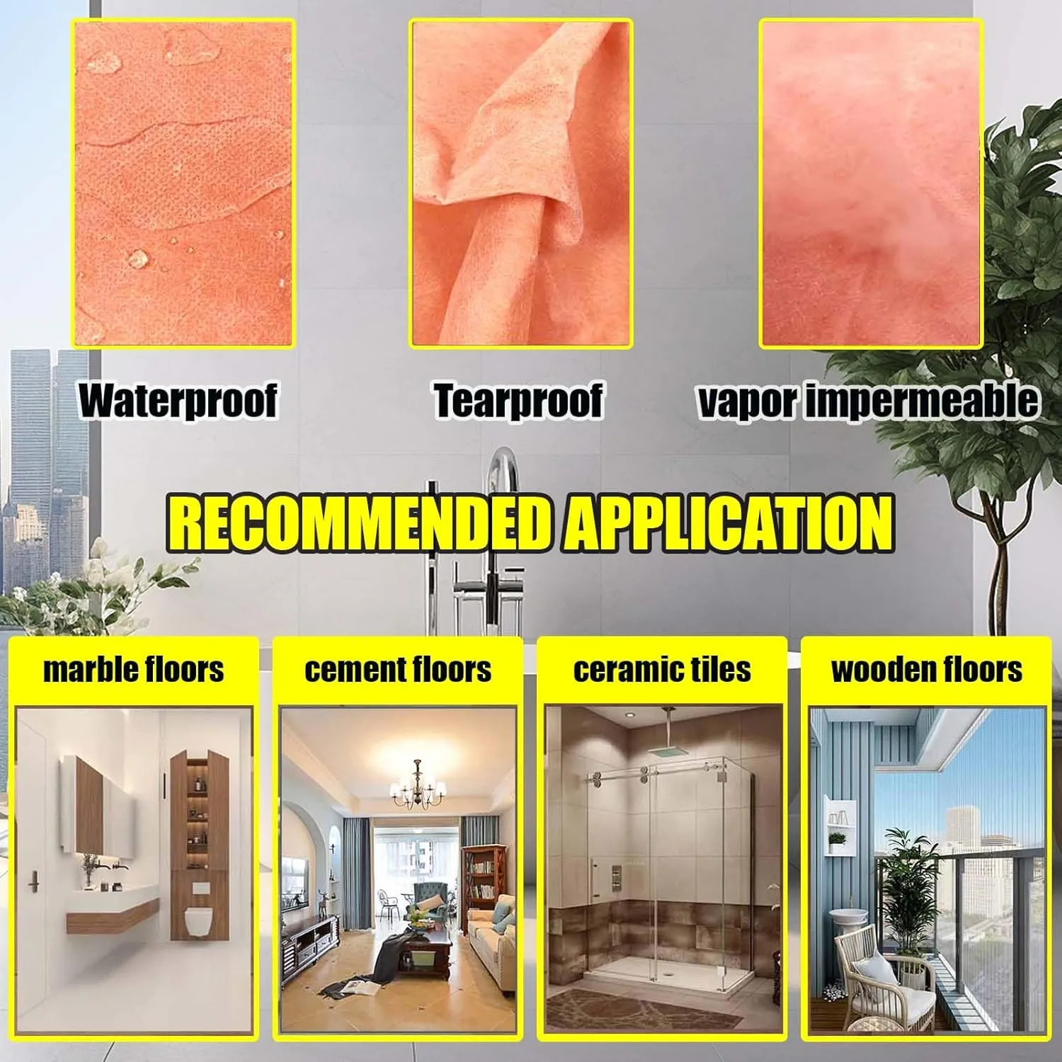 Waterproof Membrane for Shower 3.8 ft x 87 ft / 324 Square Feet Waterproofing Shower Membrane 19.7mil Thickness Waterproof for Sauna Bathroom Walls Tile Underlayment 324 sqft Polyethylene Fabric Roll