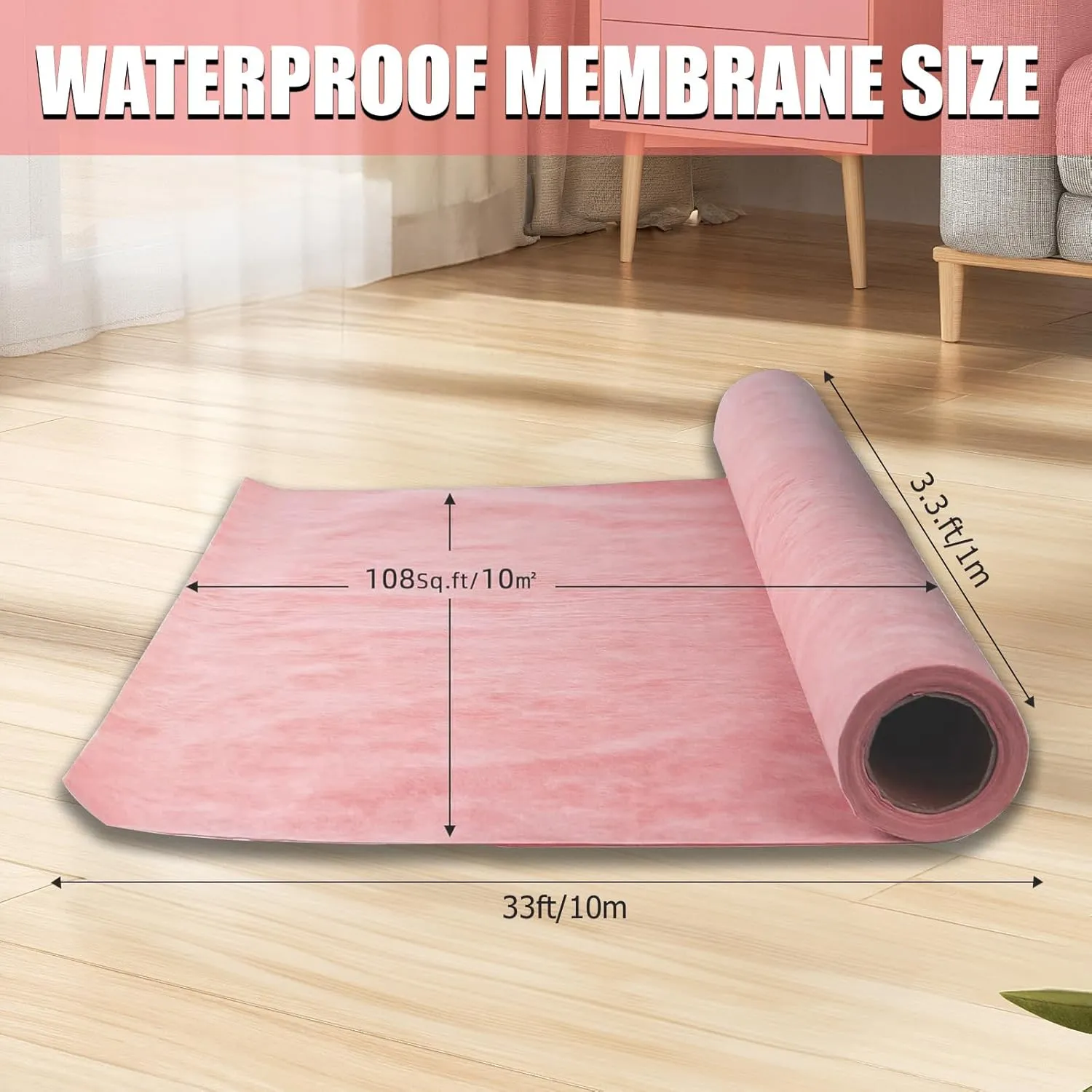 Waterproof Membrane Uncoupling Membrane for Under Tile Underlayment Membrane,Tile Flooring PE Fabric Waterproofing Solution for Bathroom,Kitchen and Wet Areas (3.3 * 33FT 108Sq Ft)