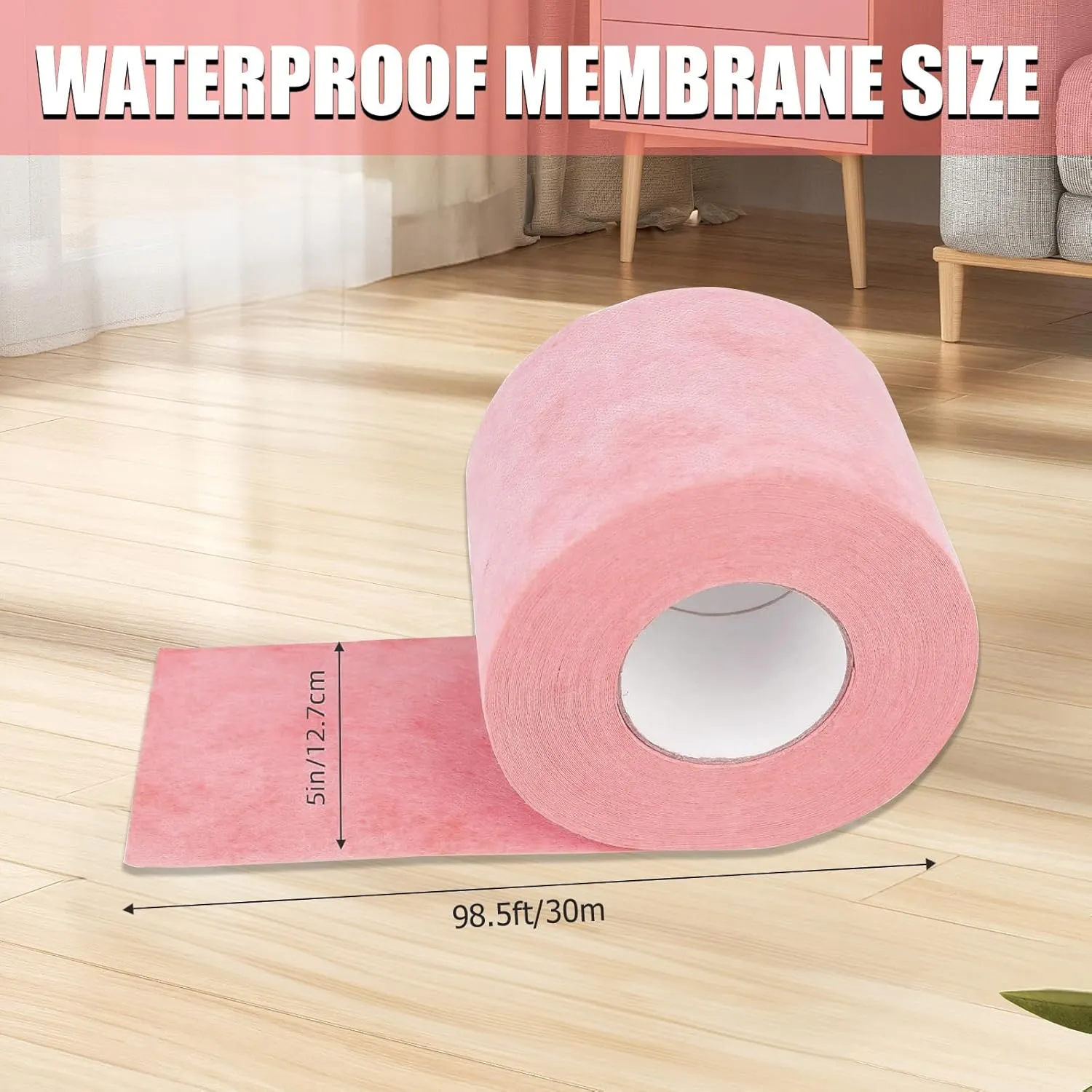 Waterproof Membrane Uncoupling Membrane for Under Tile Underlayment Membrane,Tile Flooring PE Fabric Waterproofing Solution for Bathroom,Kitchen and Wet Areas (5inch*98.5FT 42Sq Ft)