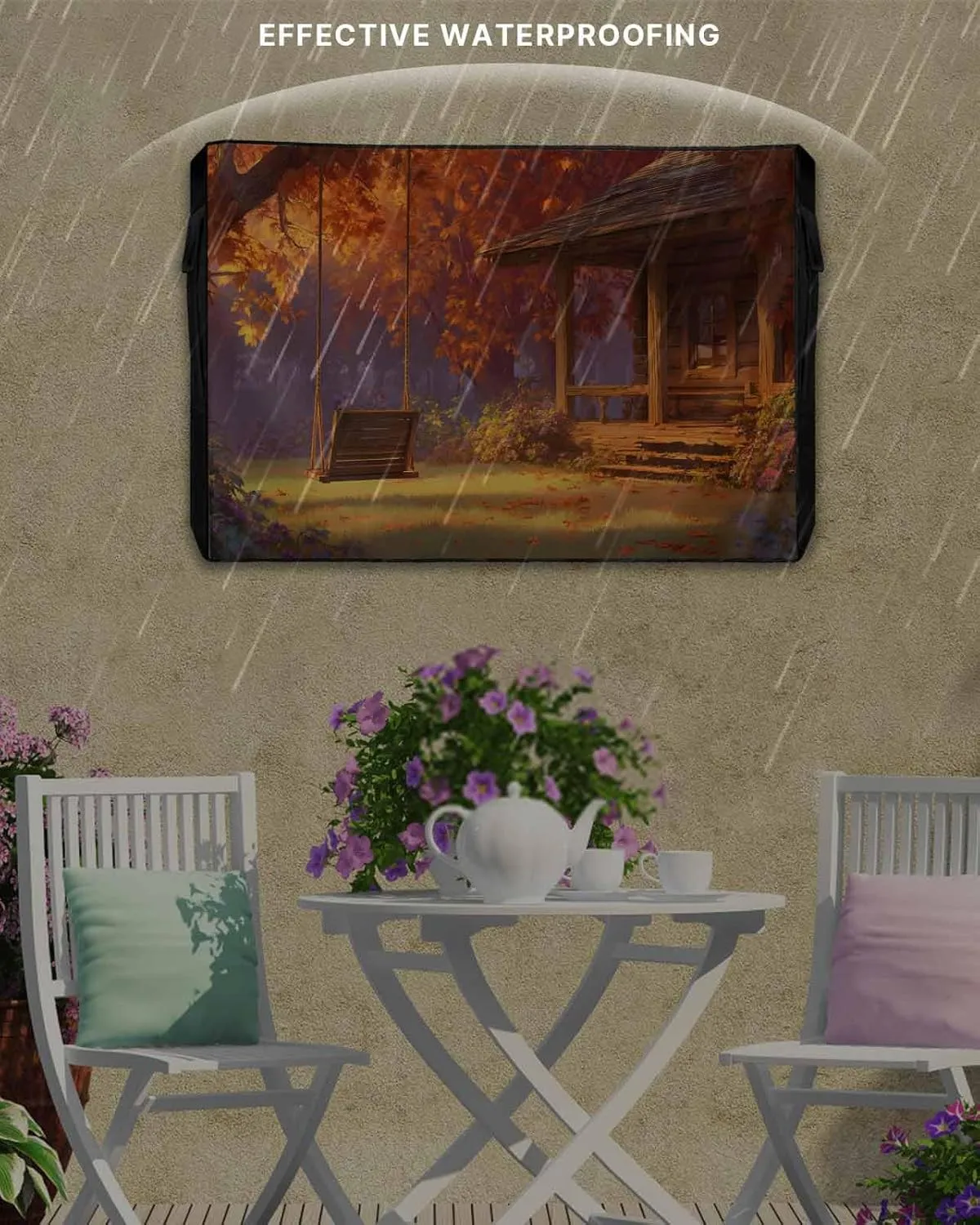 Waterproof Outdoor TV Cover 30 to 32 Inch, Autumn Leaves Pastoral Wood Cabin Outside Flat Screen Televisions Weatherproof Cover Size 30"L x 19"H Swing Orange Forest TV Protector With Zipper