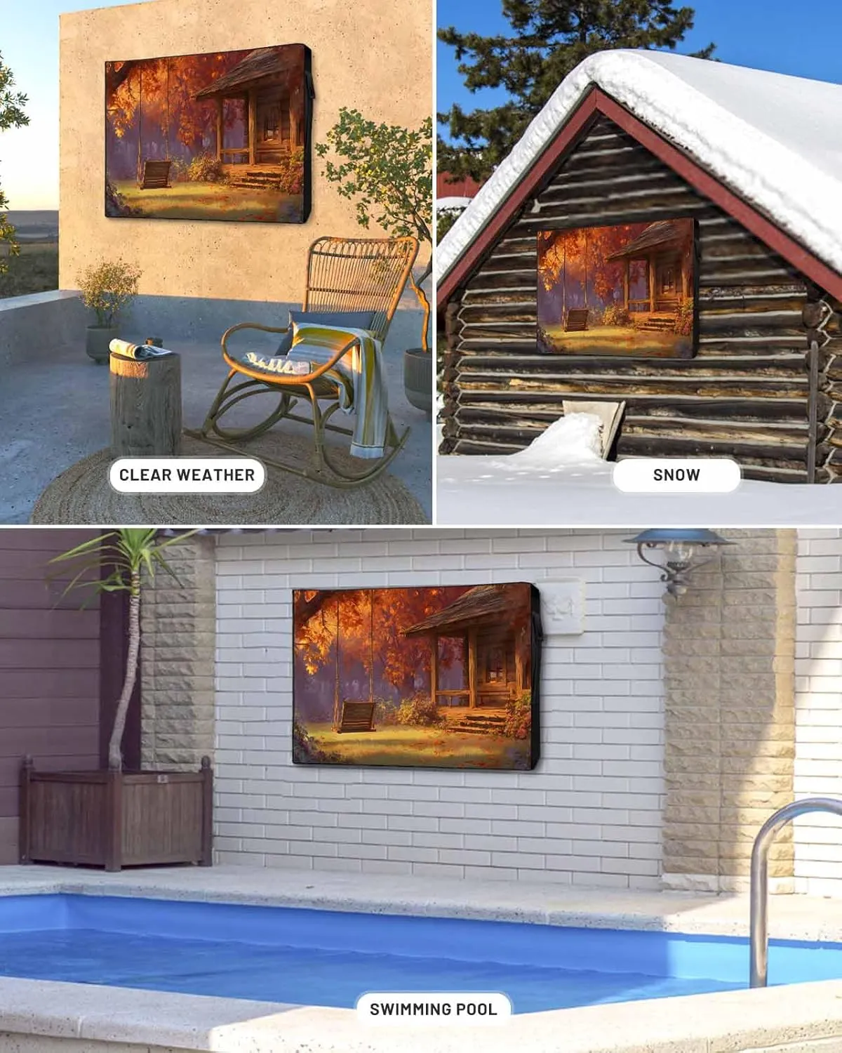 Waterproof Outdoor TV Cover 30 to 32 Inch, Autumn Leaves Pastoral Wood Cabin Outside Flat Screen Televisions Weatherproof Cover Size 30"L x 19"H Swing Orange Forest TV Protector With Zipper