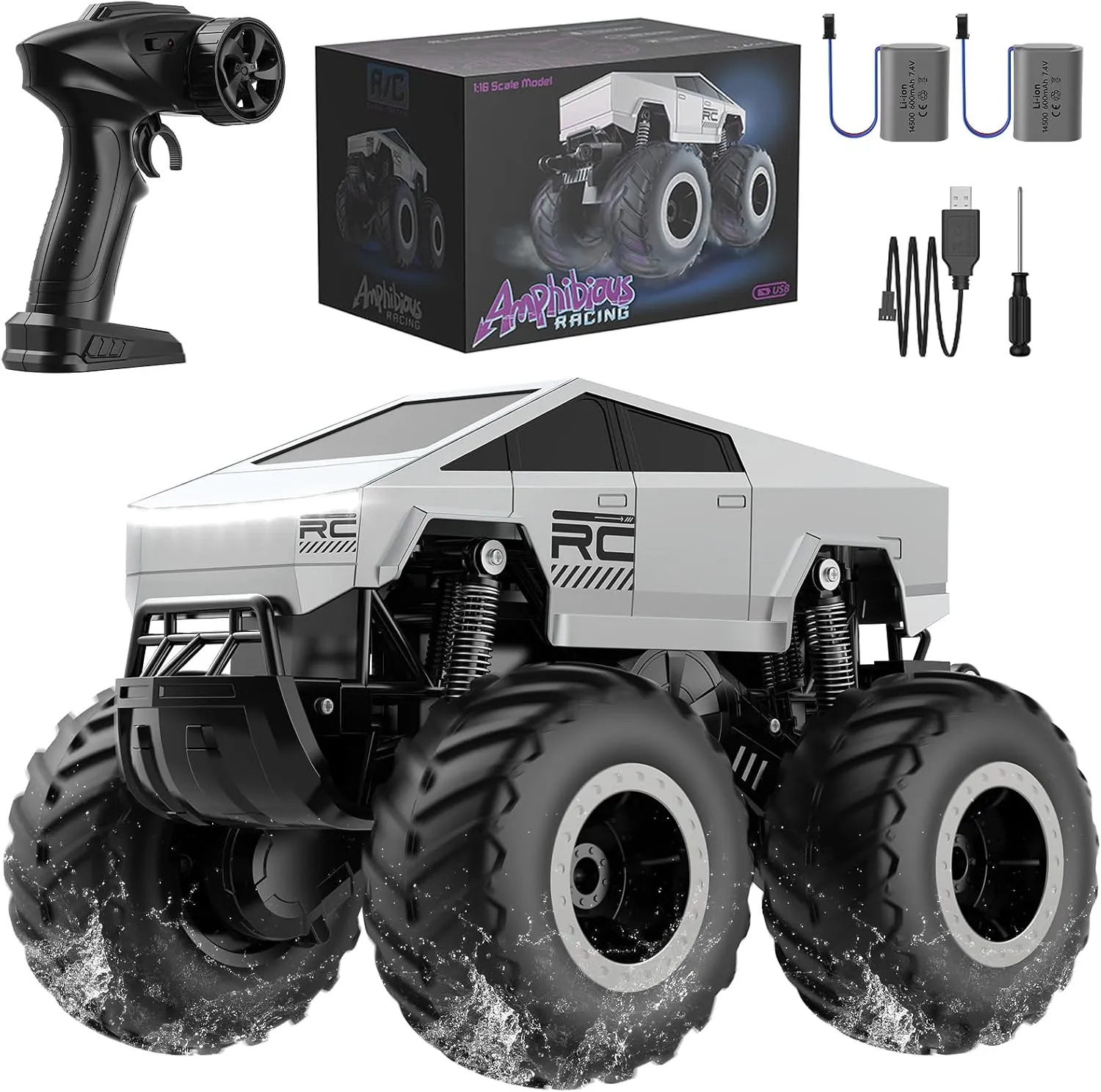 WayEee Cybertruck RC Car Kids Toys for Ages 6 , Remote Control Car Waterproof Monster Truck, Amphibious 4WD All Terrain Off-Road Pickup, 1:16 Scale, 2.4GHZ Vehicles, Boys Christmas Kids Birthday Gift