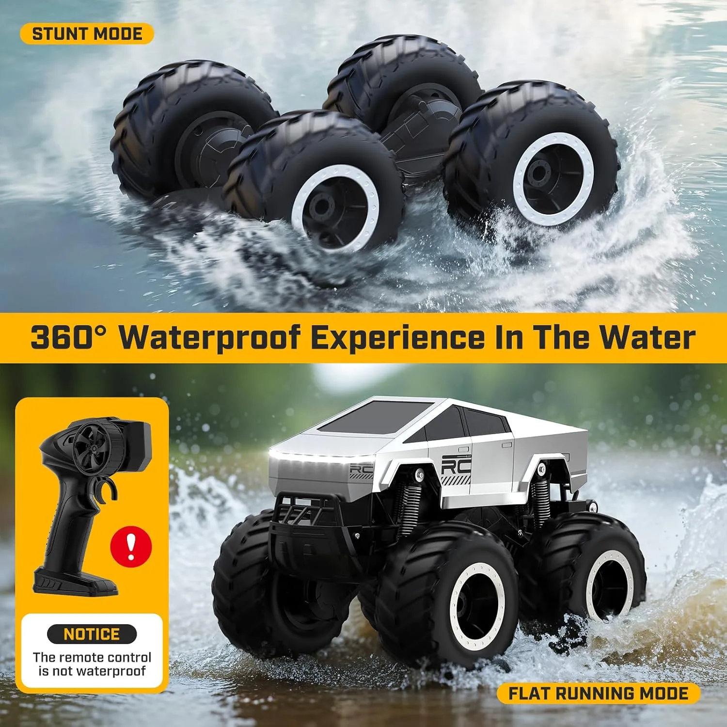 WayEee Cybertruck RC Car Kids Toys for Ages 6 , Remote Control Car Waterproof Monster Truck, Amphibious 4WD All Terrain Off-Road Pickup, 1:16 Scale, 2.4GHZ Vehicles, Boys Christmas Kids Birthday Gift