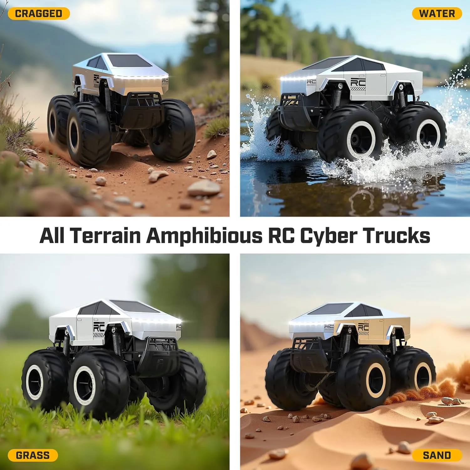 WayEee Cybertruck RC Car Kids Toys for Ages 6 , Remote Control Car Waterproof Monster Truck, Amphibious 4WD All Terrain Off-Road Pickup, 1:16 Scale, 2.4GHZ Vehicles, Boys Christmas Kids Birthday Gift