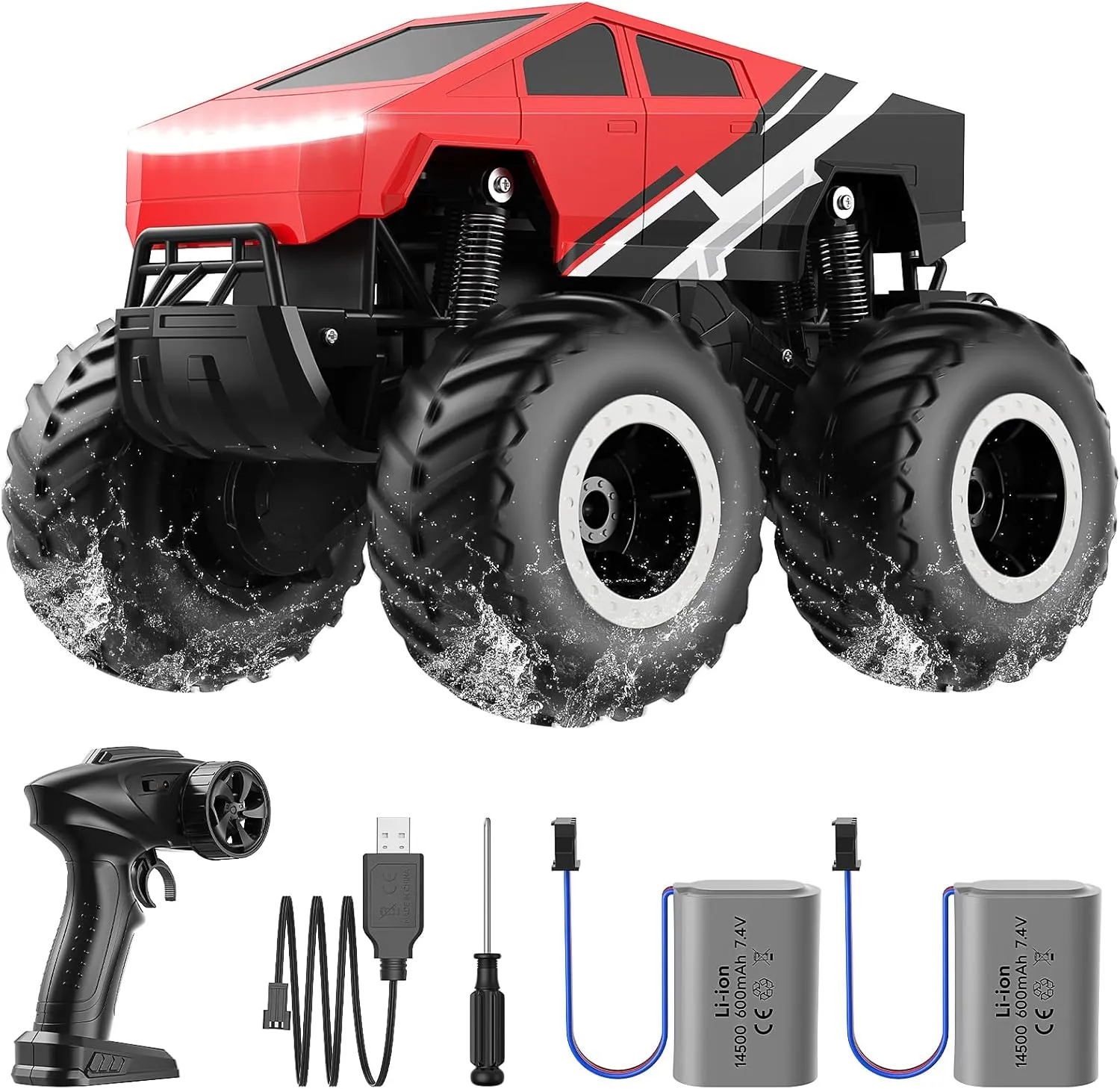 WayEee RC Car Kids Toys for Ages 6 , Remote Control Car Waterproof Monster Truck, Amphibious 4WD All Terrain Off-Road Pickup, 1:16 Scale, 2.4GHZ Vehicles, Boys Christmas Kids Birthday Gift/Red