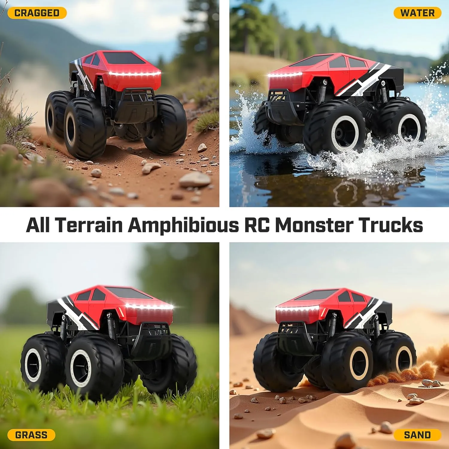 WayEee RC Car Kids Toys for Ages 6 , Remote Control Car Waterproof Monster Truck, Amphibious 4WD All Terrain Off-Road Pickup, 1:16 Scale, 2.4GHZ Vehicles, Boys Christmas Kids Birthday Gift/Red