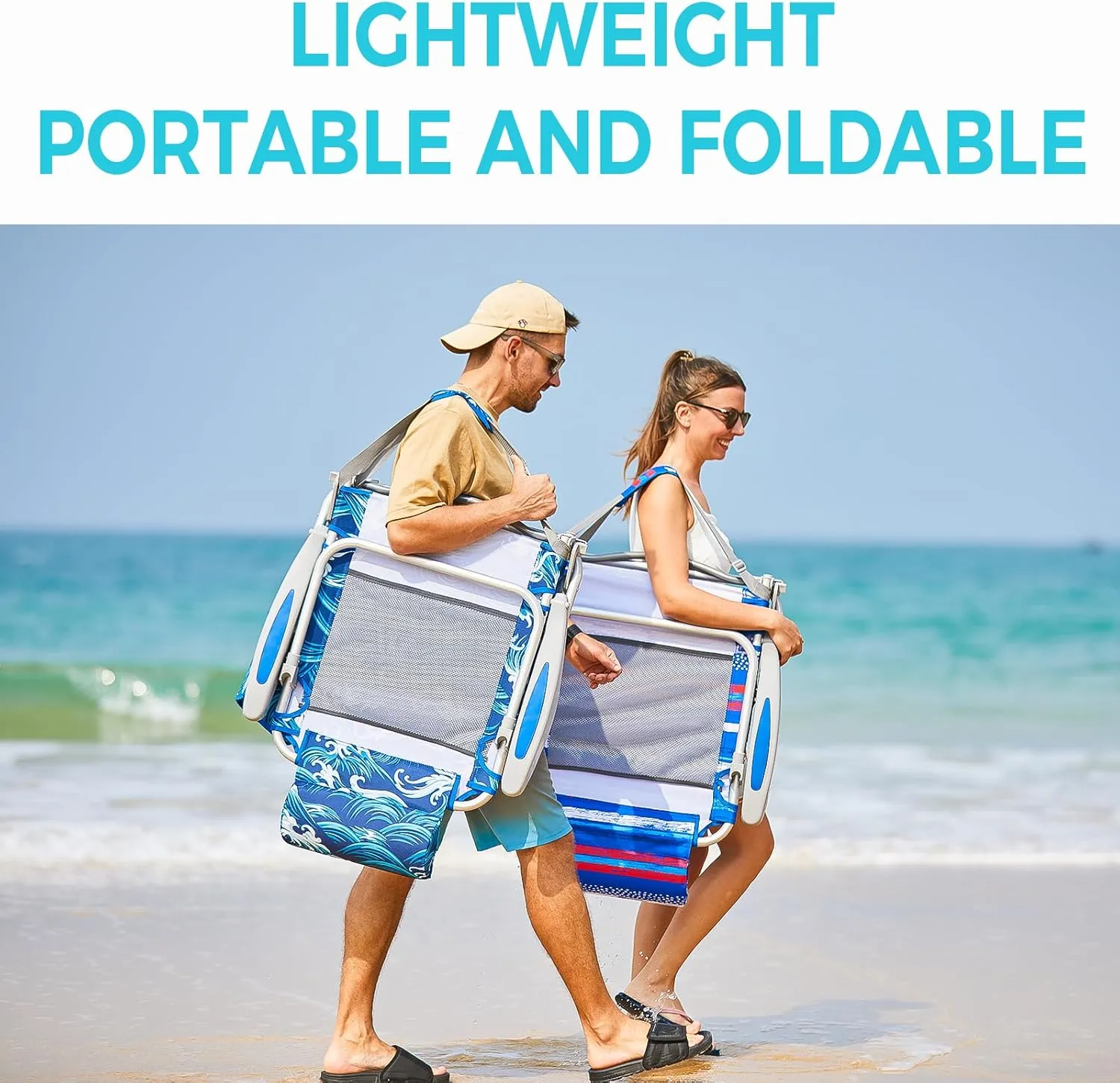 #WEJOY Folding Beach Chair for Adults, 4-Position Aluminum Lightweight Beach Chair, Low Sands Chairs with Shoulder Strap, Cup Holder and Padded Headrest, Supports 265lbs for Lawn