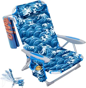 #WEJOY Folding Beach Chair for Adults, 4-Position Aluminum Lightweight Beach Chair, Low Sands Chairs with Shoulder Strap, Cup Holder and Padded Headrest, Supports 265lbs for Lawn