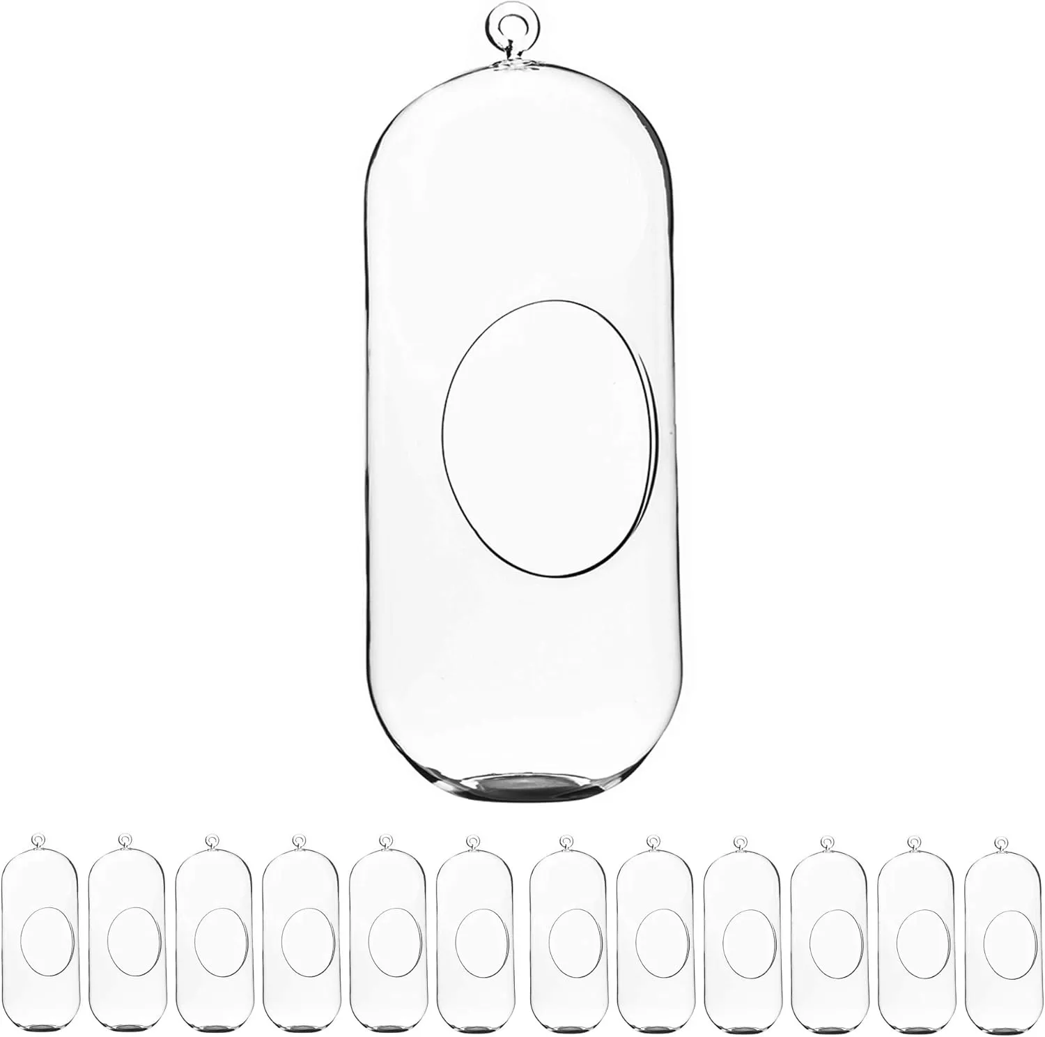 WGV Hanging Glass Plant Terrarium Bulk, Width 5", Height 12", Lantern DIY Air Succulent Planter Clear Tea Light Votive Candle Holder, Wedding Event Office Home Outdoor Decor, 12 Pieces