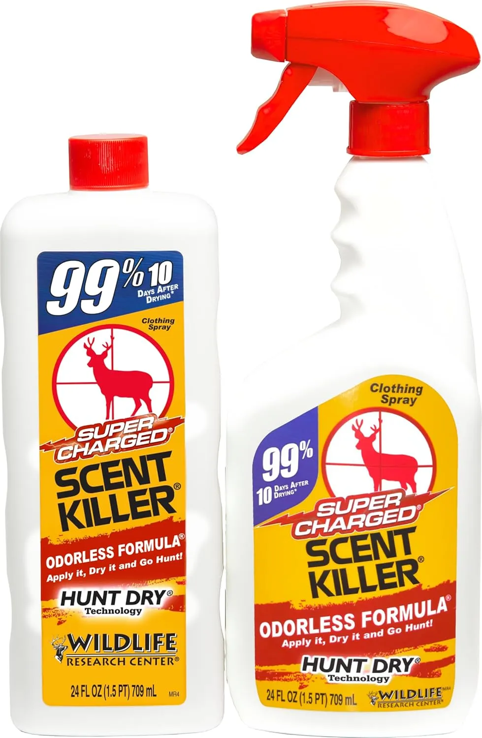 Wildlife Research Center Super Charged Scent Killer Spray & Refill – Odor Eliminator for Hunting – Works After Drying – Odor Control for Clothes & Gear – Hunting Spray (48 FL OZ Combo)