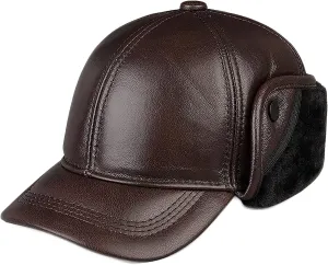 Winter Hats, Hat Men Aviator Cap with Earflap Leather Trooper Trapper Hat Waterproof Windproof Ski Snow Hats Winter