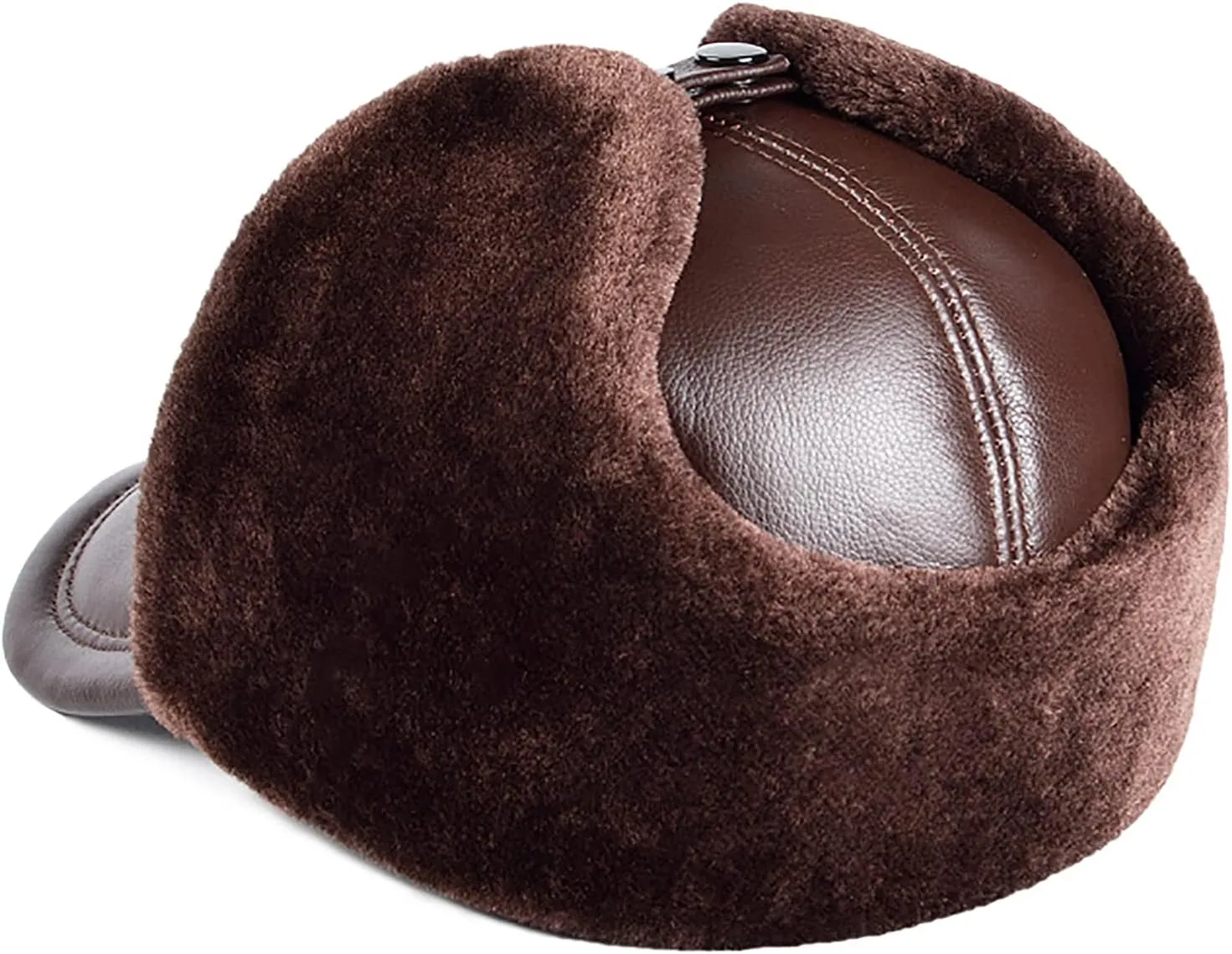 Winter Hats, Hat Men Hat Hat with Earflap Winter Windproof Trooper Trapper Hat Leather Waterproof Aviator Cap
