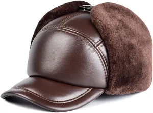 Winter Hats, Hat Men Hat Hat with Earflap Winter Windproof Trooper Trapper Hat Leather Waterproof Aviator Cap