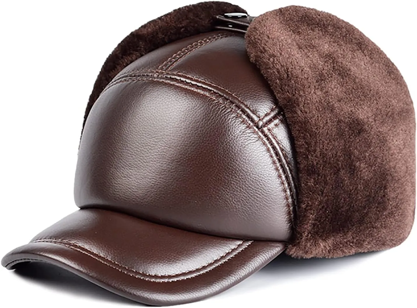 Winter Hats, Hat Men Hat Hat with Earflap Winter Windproof Trooper Trapper Hat Leather Waterproof Aviator Cap