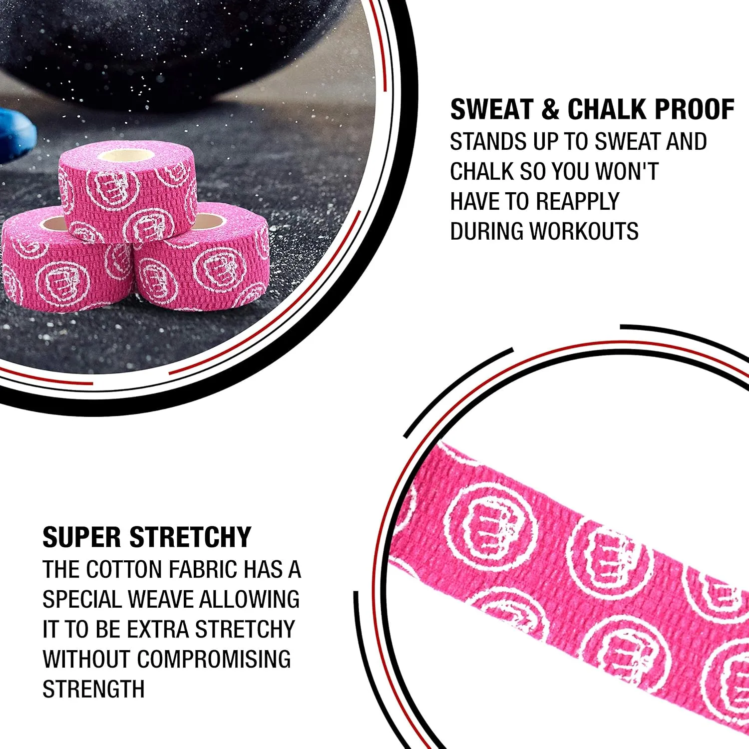 WOD Nation Weightlifting Hook Grip Tape - Bulk Packs of 3, 12, 24 Rolls (23ft/Roll) Comfortable & Stretchy Athletic Thumb Tape for Weight Lifting & Cross Training - Protect Thumb, Wrist & Finger