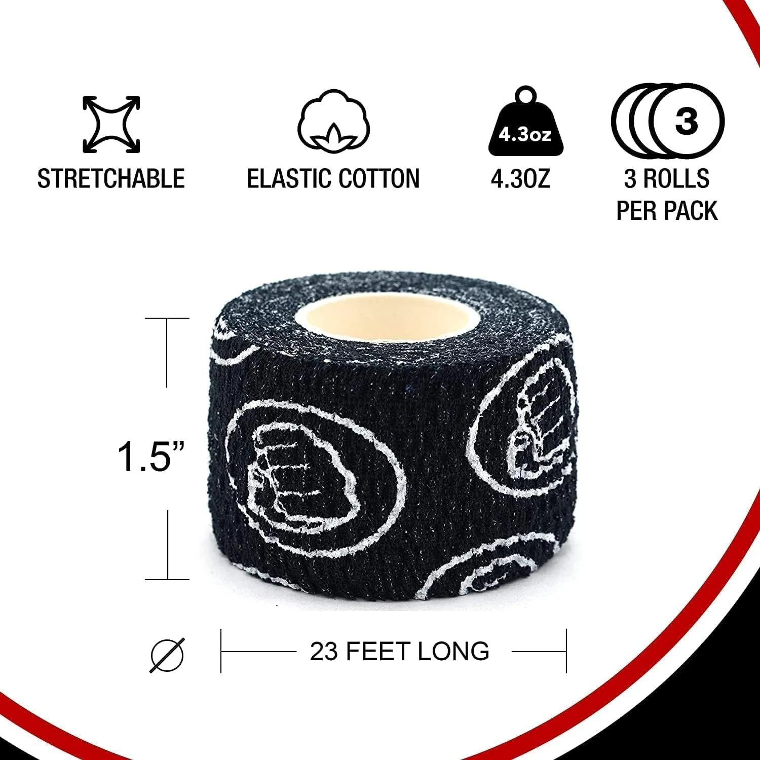 WOD Nation Weightlifting Hook Grip Tape - Comfortable, Stretchy Athletic Thumb Tape for Cross Training – Protects Wrist & Finger - Weight Lifting - Powerlifting (3-Pack, 23ft Each, Black)