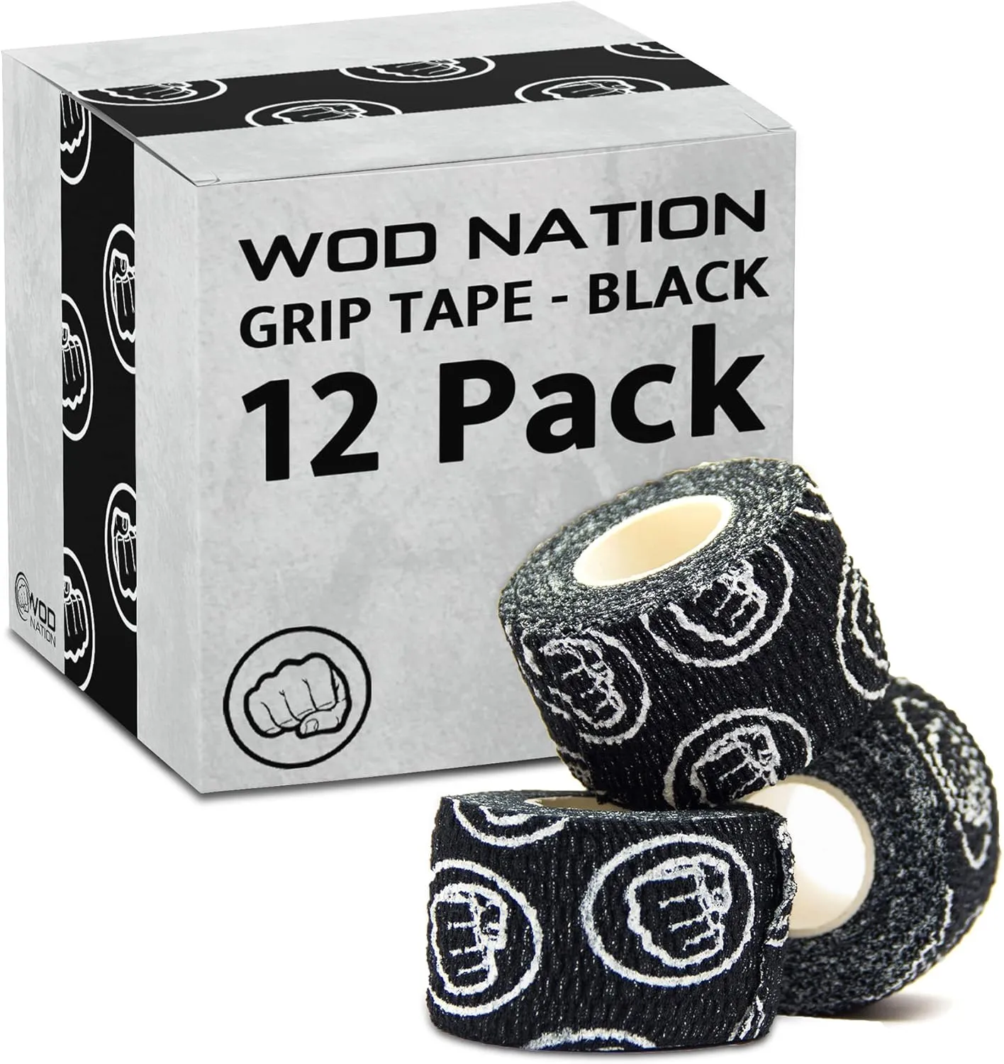 WOD Nation Weightlifting Hook Grip Tape - Comfortable, Stretchy Athletic Thumb Tape for Cross Training – Protects Wrist & Finger - Weight Lifting - Powerlifting (3-Pack, 23ft Each, Black)