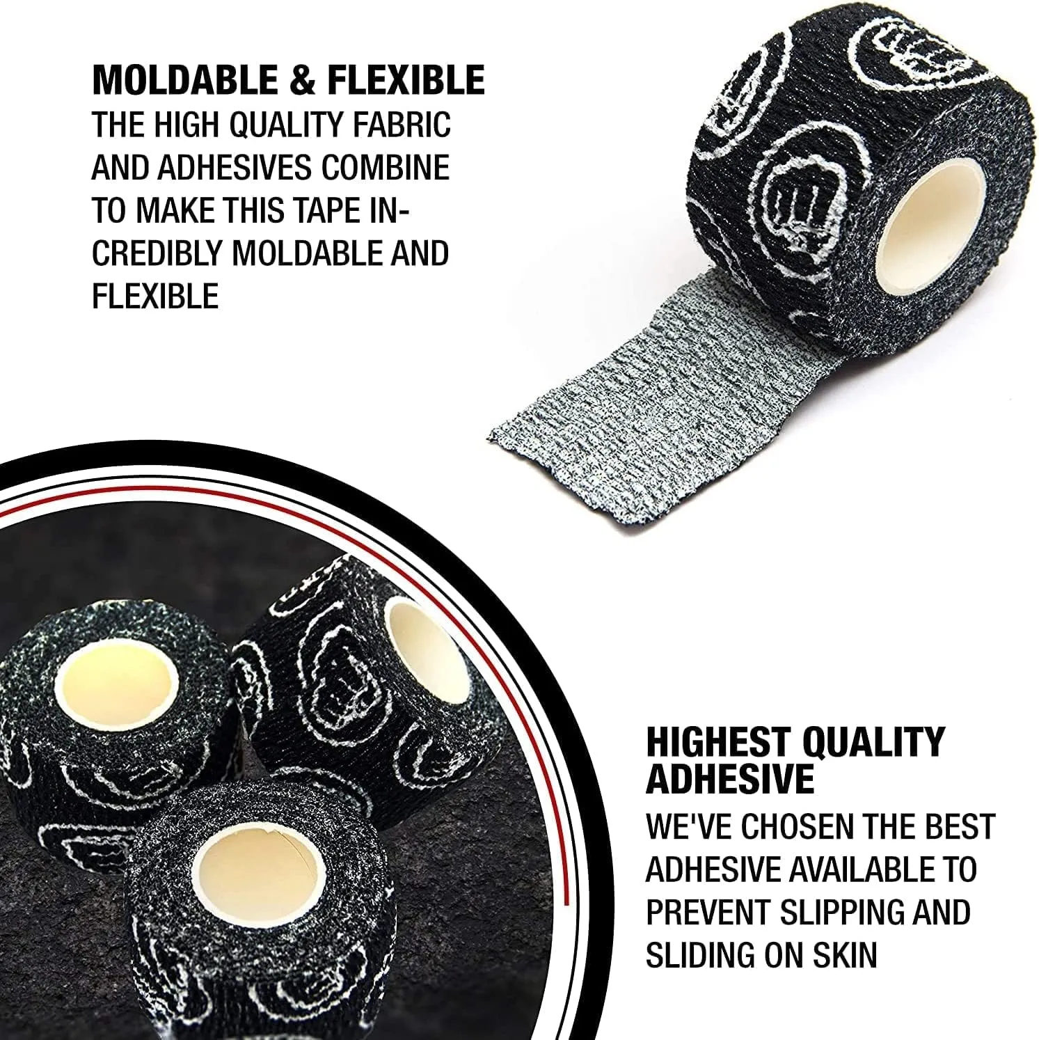 WOD Nation Weightlifting Hook Grip Tape - Comfortable, Stretchy Athletic Thumb Tape for Cross Training – Protects Wrist & Finger - Weight Lifting - Powerlifting (3-Pack, 23ft Each, Black)