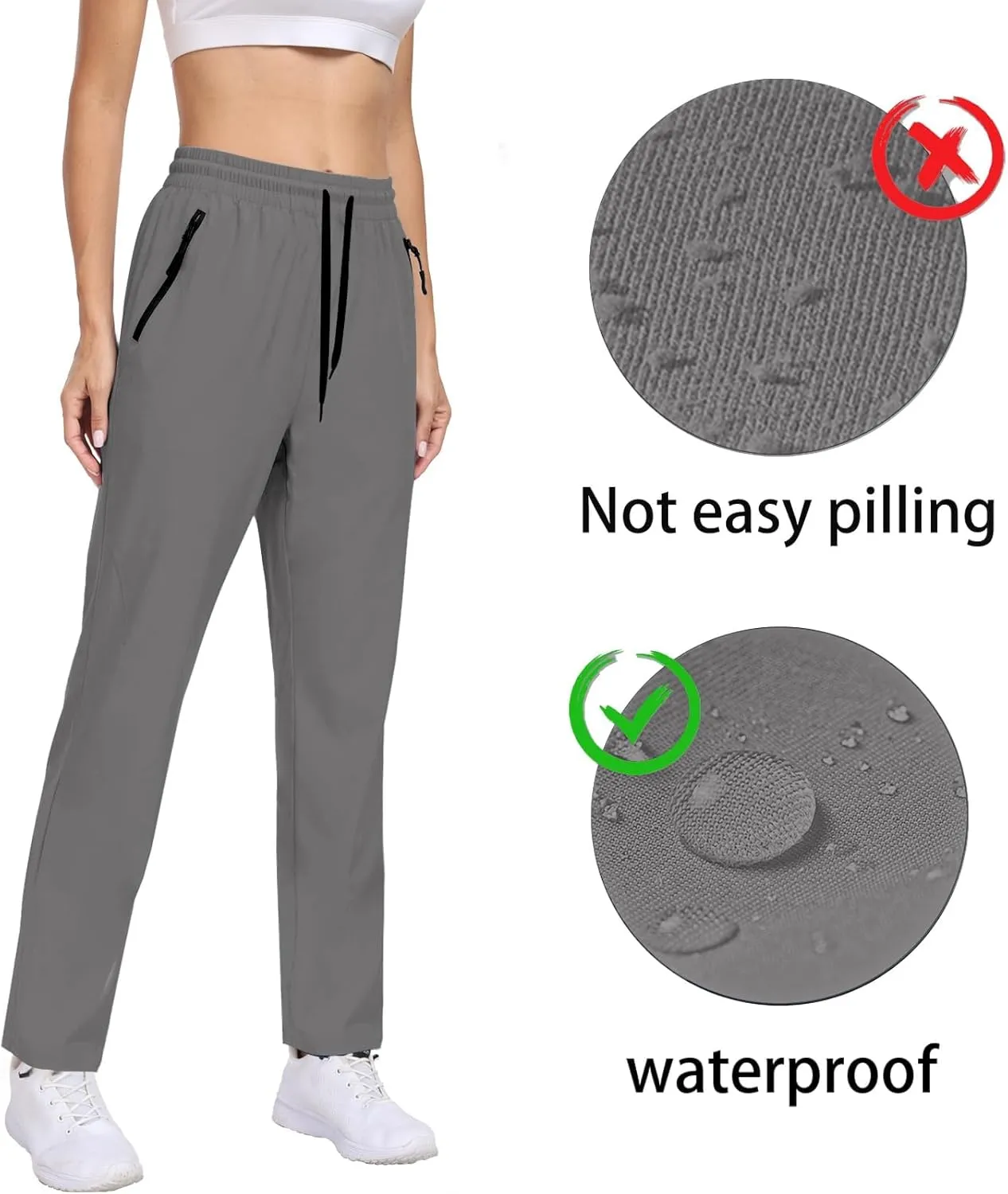 Womens Hiking Pants Waterproof Quick Dry Elastic Waist Drawstring Sweatpants UPF 50  Lightweight Travel Casual