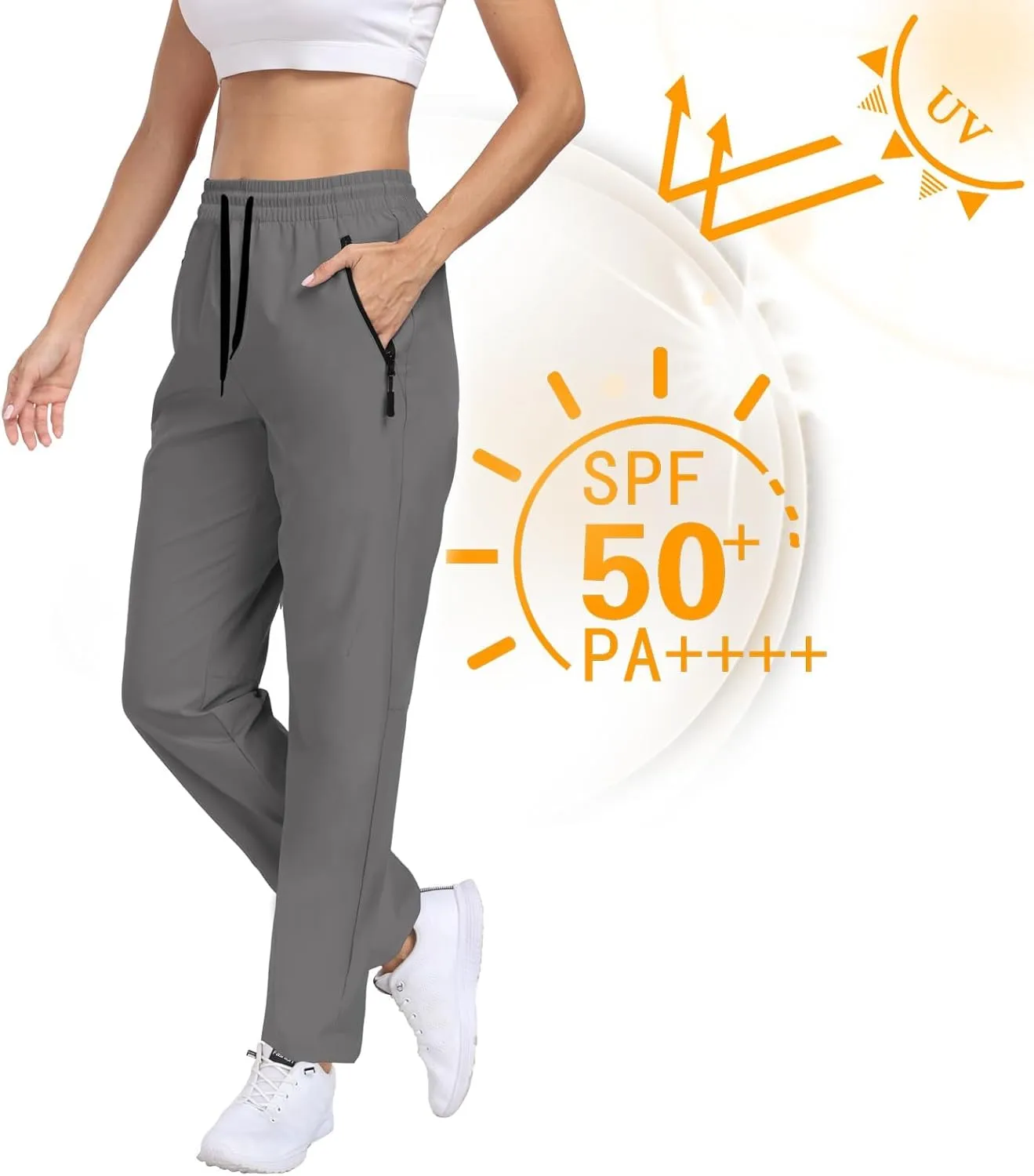 Womens Hiking Pants Waterproof Quick Dry Elastic Waist Drawstring Sweatpants UPF 50  Lightweight Travel Casual