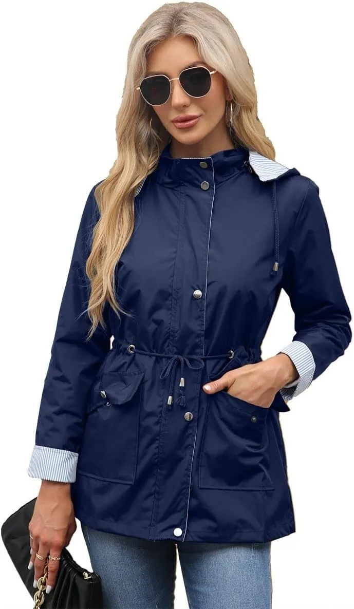Womens Raincoat Windbreaker Waterproof Lightweight Lined Hooded Rain Jacket