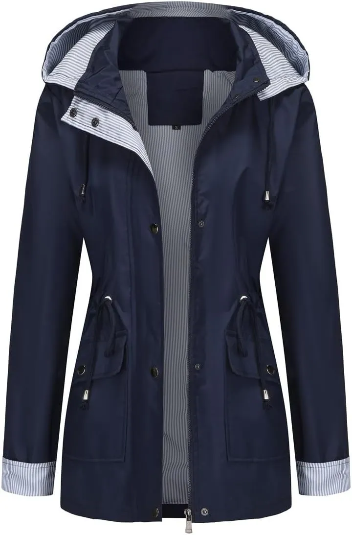 Womens Raincoat Windbreaker Waterproof Lightweight Lined Hooded Rain Jacket