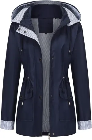 Womens Raincoat Windbreaker Waterproof Lightweight Lined Hooded Rain Jacket