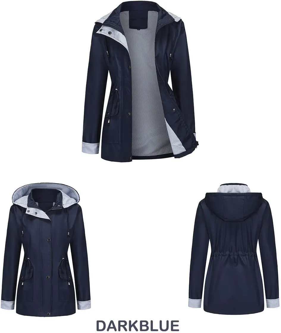 Womens Raincoat Windbreaker Waterproof Lightweight Lined Hooded Rain Jacket