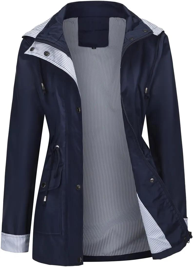 Womens Raincoat Windbreaker Waterproof Lightweight Lined Hooded Rain Jacket