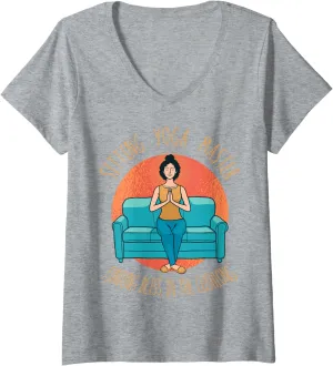 Womens Sitting Yoga Master Couch Surfing Laziness Lazy Sofa Surfer V-Neck T-Shirt