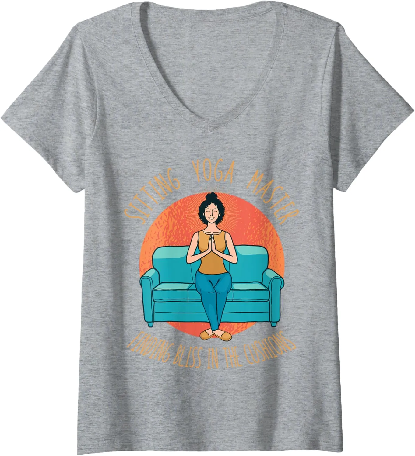 Womens Sitting Yoga Master Couch Surfing Laziness Lazy Sofa Surfer V-Neck T-Shirt