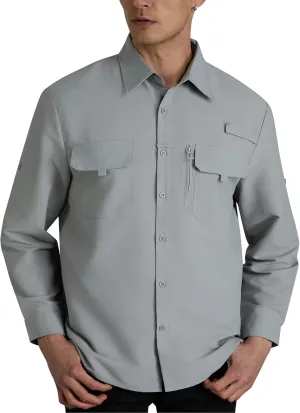 WULFUL Men's Sun Protection Fishing Shirts UPF 50  UV Lightweight Quick Dry Cooling Button Down Shirts for Work Hiking Safari