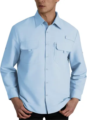 WULFUL Men's Sun Protection Fishing Shirts UPF 50  UV Lightweight Quick Dry Cooling Button Down Shirts for Work Hiking Safari