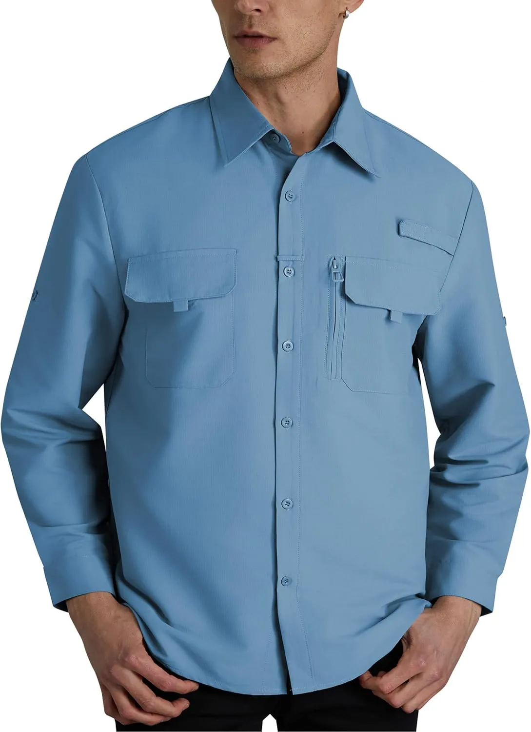 WULFUL Men's Sun Protection Fishing Shirts UPF 50  UV Lightweight Quick Dry Cooling Button Down Shirts for Work Hiking Safari