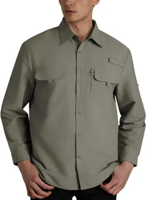 WULFUL Men's Sun Protection Fishing Shirts UPF 50  UV Lightweight Quick Dry Cooling Button Down Shirts for Work Hiking Safari