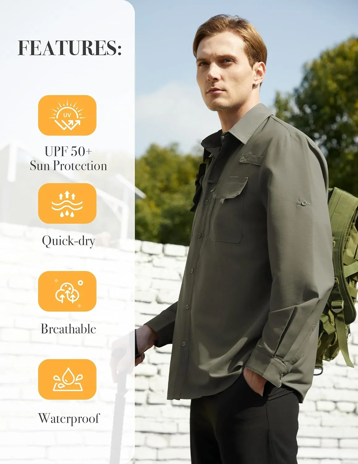 WULFUL Men's Sun Protection Fishing Shirts UPF 50  UV Lightweight Quick Dry Cooling Button Down Shirts for Work Hiking Safari