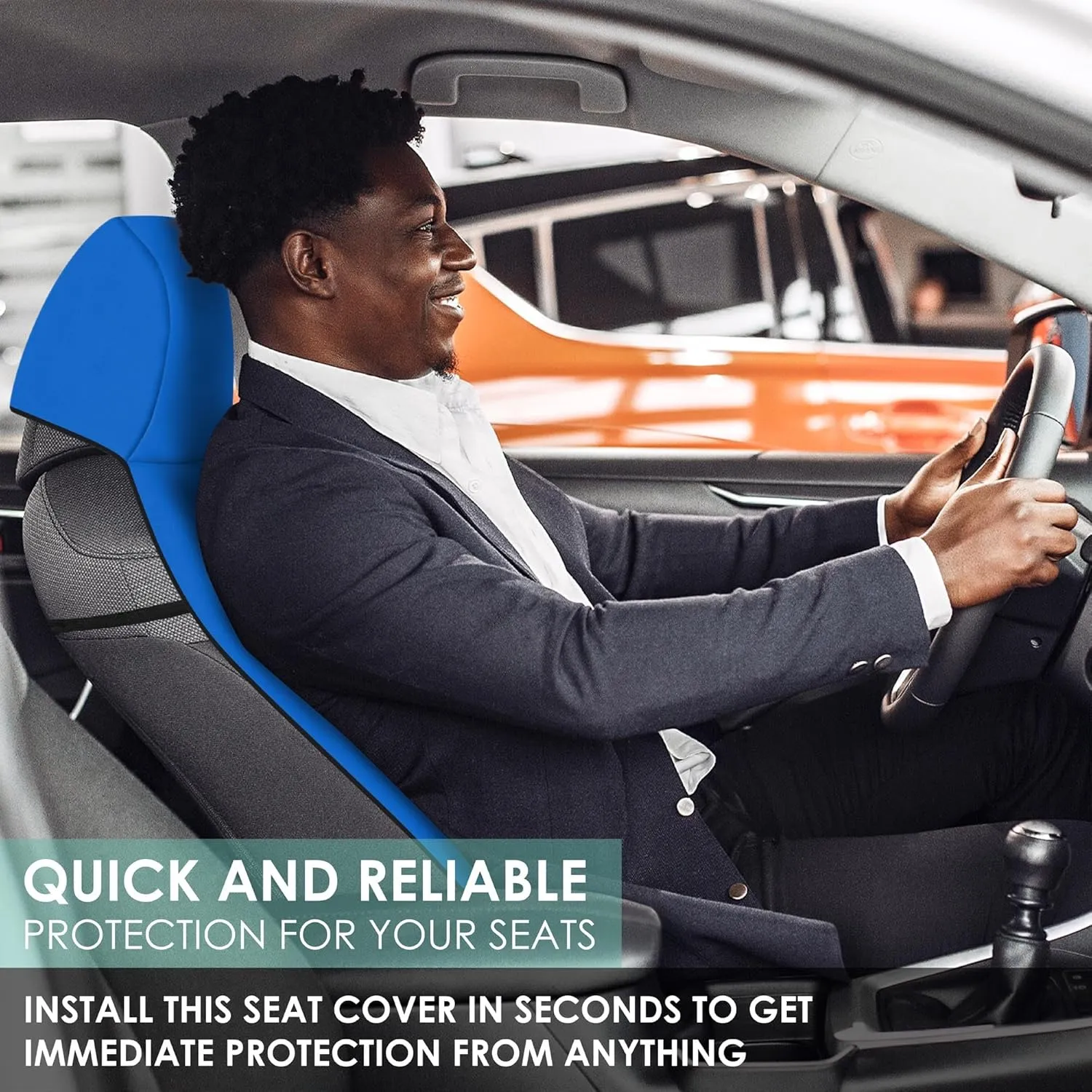 WYLF Easy Roll-Out Waterproof Car Seat Cover, for Surfing Yoga Gym Beach, Perfect for Cars, Trucks, SUVs, Vans - Pack of 1 Protector for Front Seat - Premium Neoprene, Anti-Slip Car Towel-BLUE