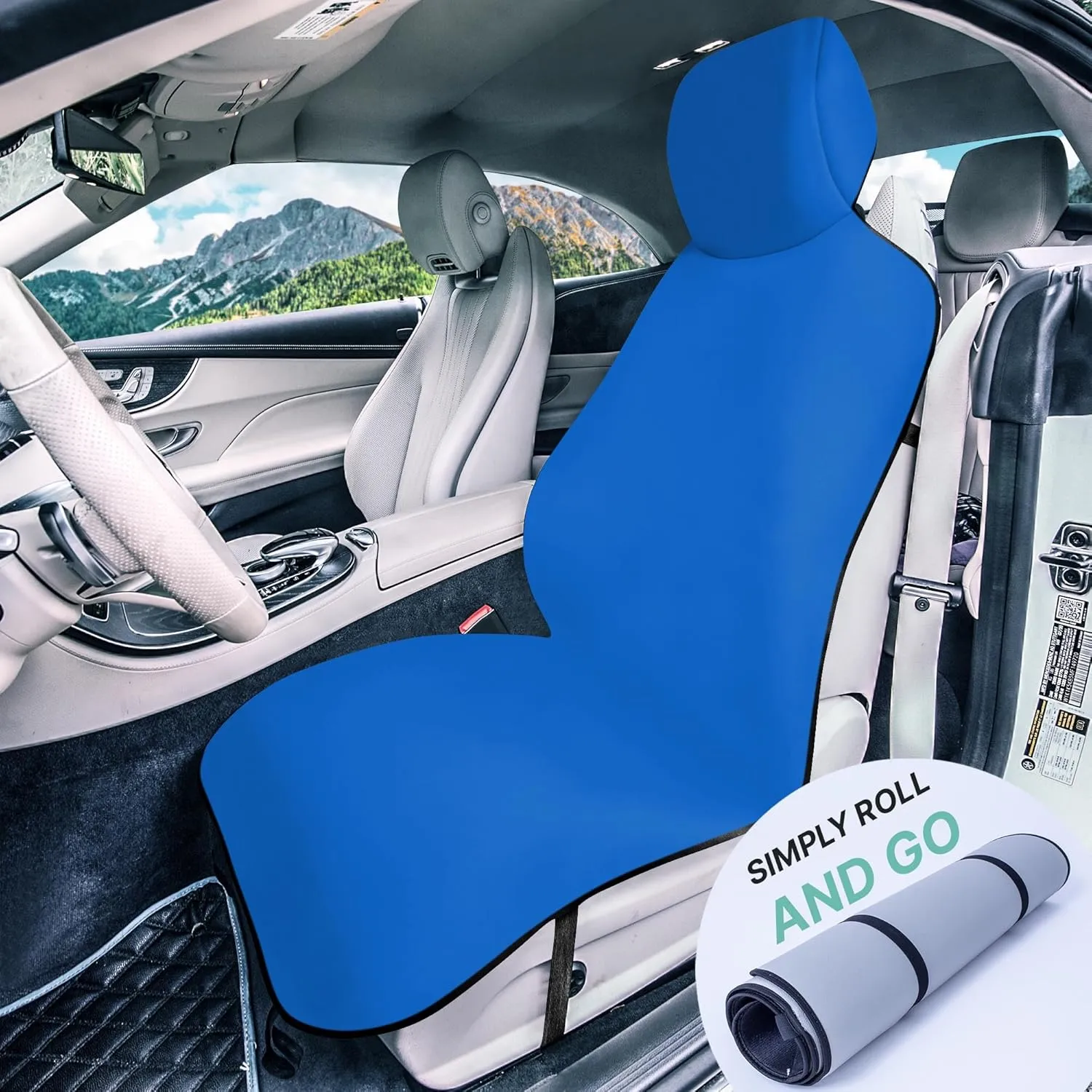 WYLF Easy Roll-Out Waterproof Car Seat Cover, for Surfing Yoga Gym Beach, Perfect for Cars, Trucks, SUVs, Vans - Pack of 1 Protector for Front Seat - Premium Neoprene, Anti-Slip Car Towel-BLUE