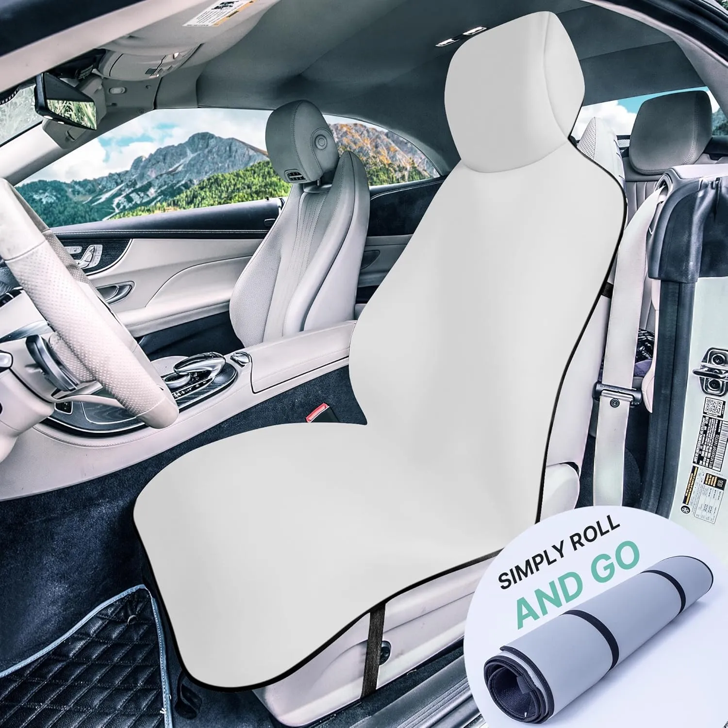 WYLF Easy Roll-Out Waterproof Car Seat Cover, for Surfing Yoga Gym Beach, Perfect for Cars, Trucks, SUVs, Vans - Pack of 1 Protector for Front Seat - Premium Neoprene, Anti-Slip Car Towel-GRAY